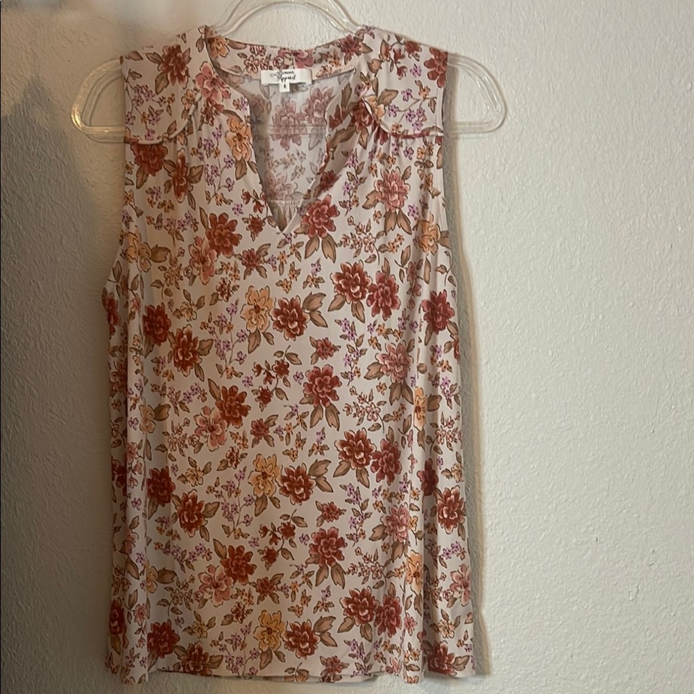 Floral Sleeveless Top - Cream and Red